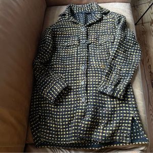 Woven Black & Yellow Check Button-Front Women’s Coat
